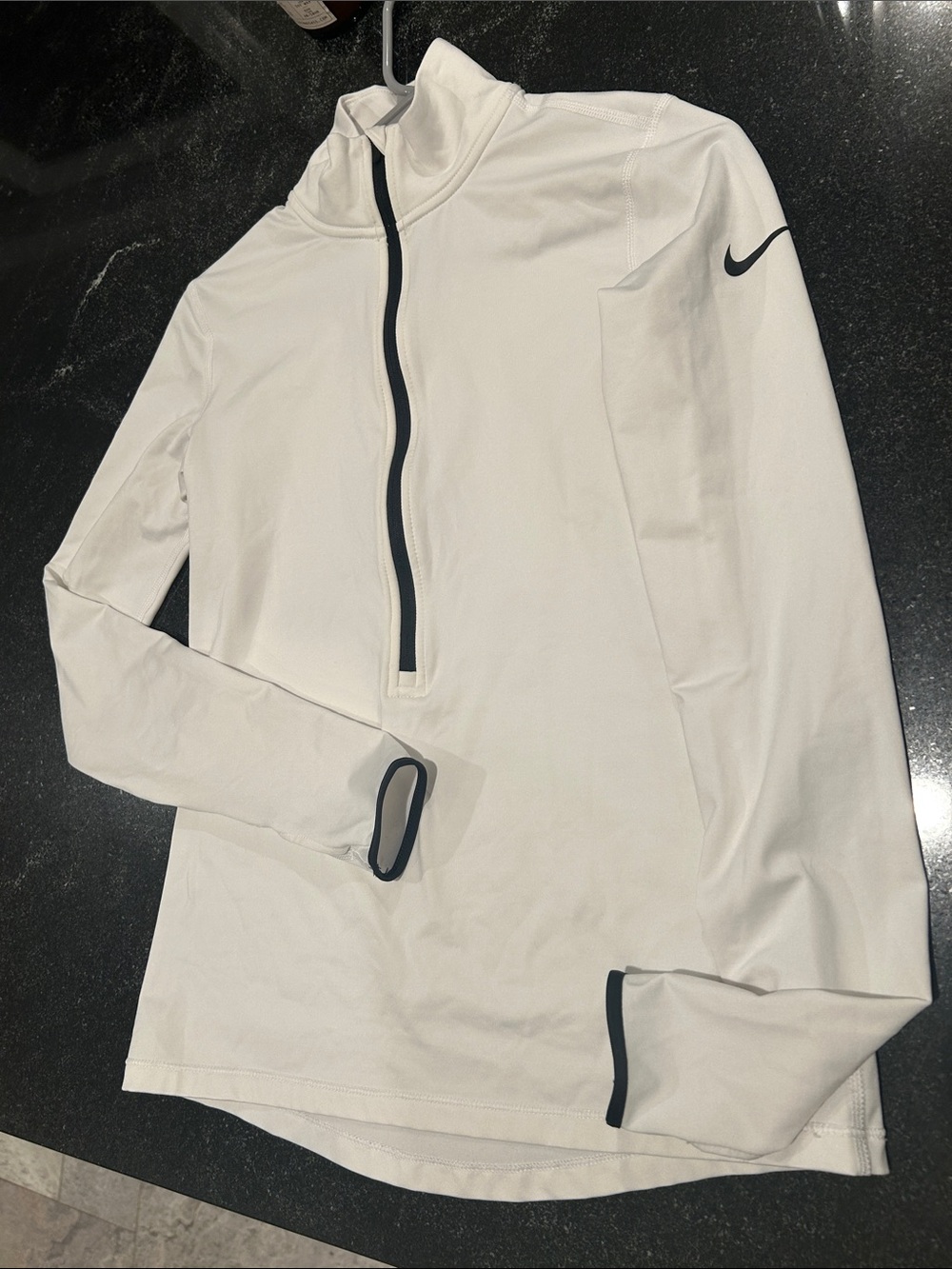 Nike pro women’s White Quarter-Zip Performance Top with Black Trim